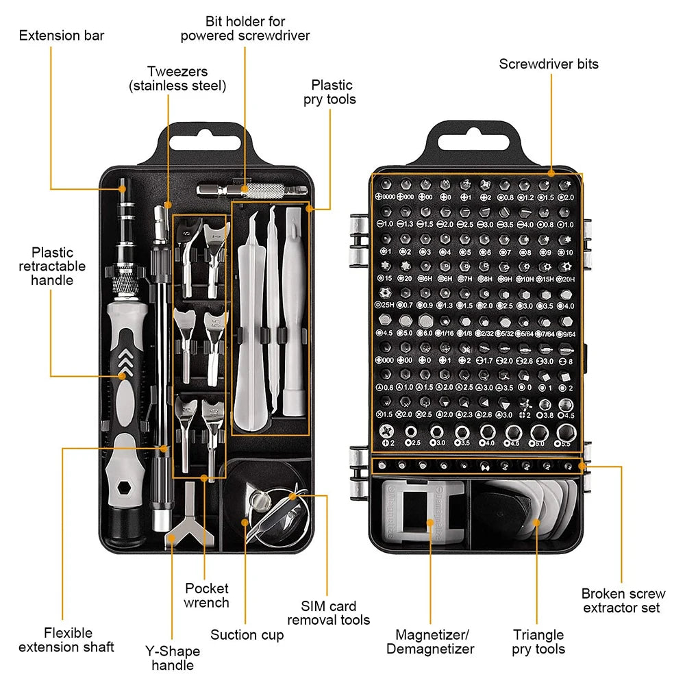 Precision 135-in-1 Screwdriver Set with Magnetic Bits and Repair Accessories