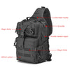Black Crossbody Chest Bag featuring a comfortable handle, D buckle, double headed zipper, and MOLLE system.