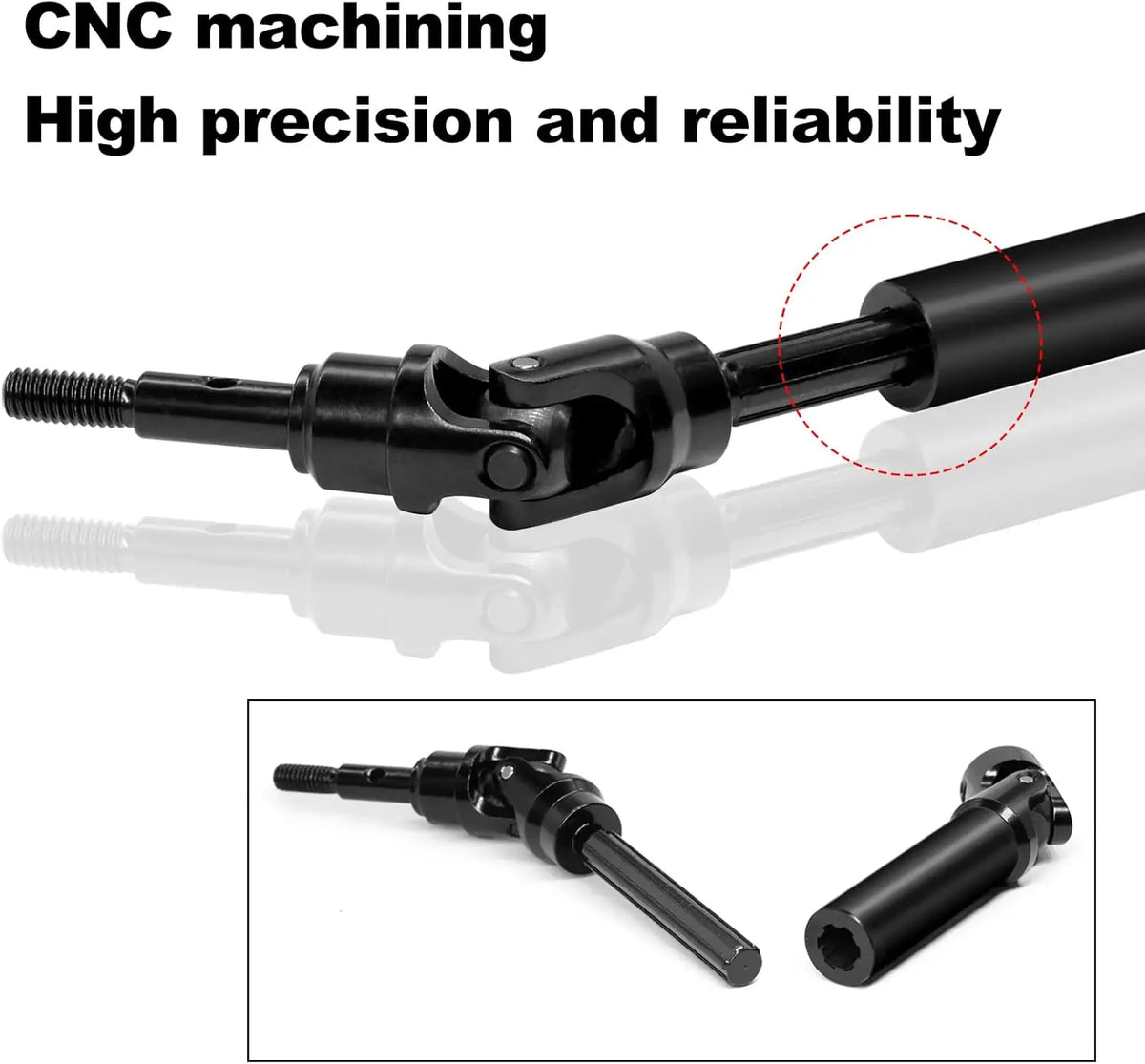 A set of heavy-duty steel CVD drive shafts for 1/10 RC trucks, shown in black.