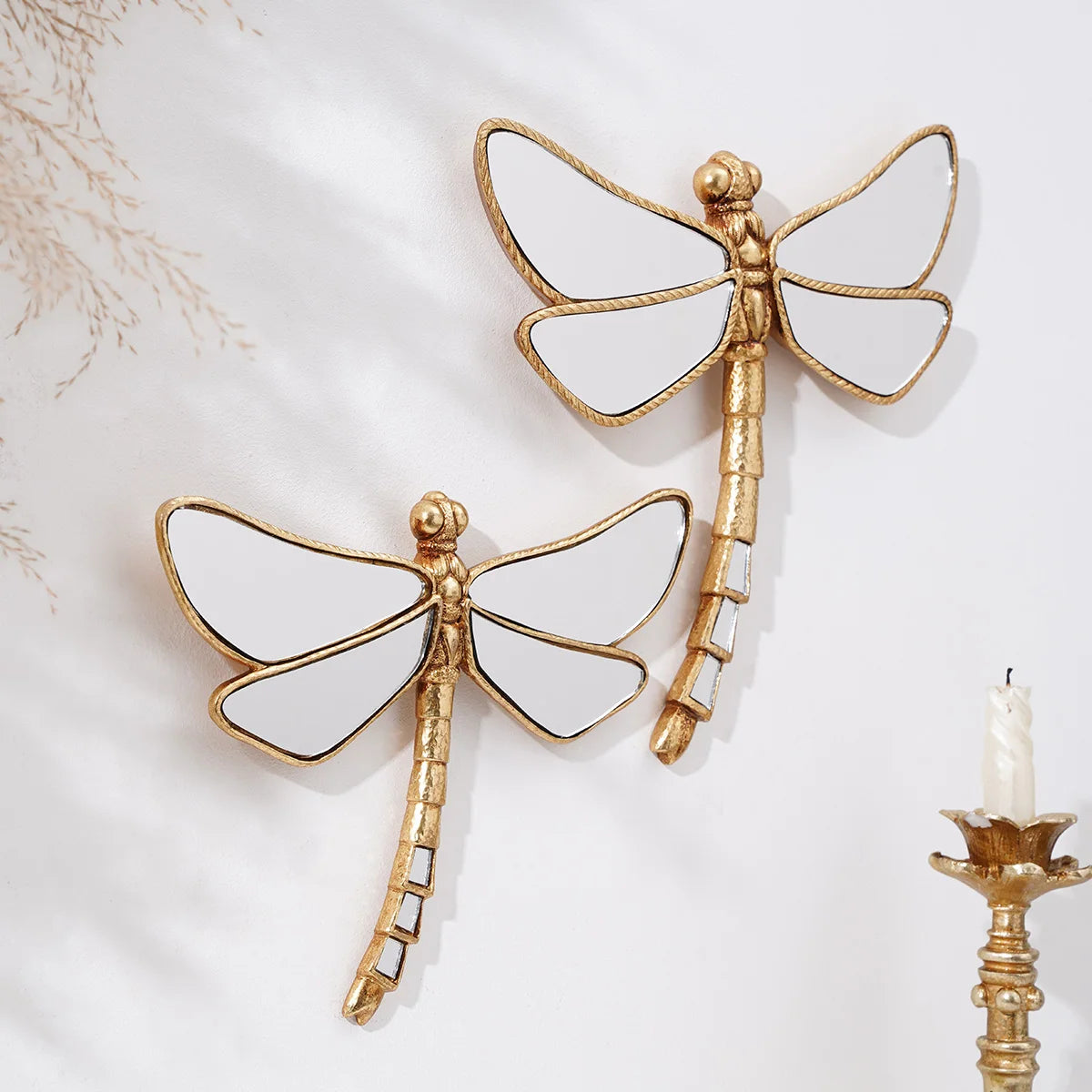 Golden Curly-Tailed Dragonfly Wall Decor - Resin Art Piece