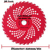 Red 36 tooth carbide tipped brush cutter blade with a 230mm diameter and 25.4mm hole diameter.