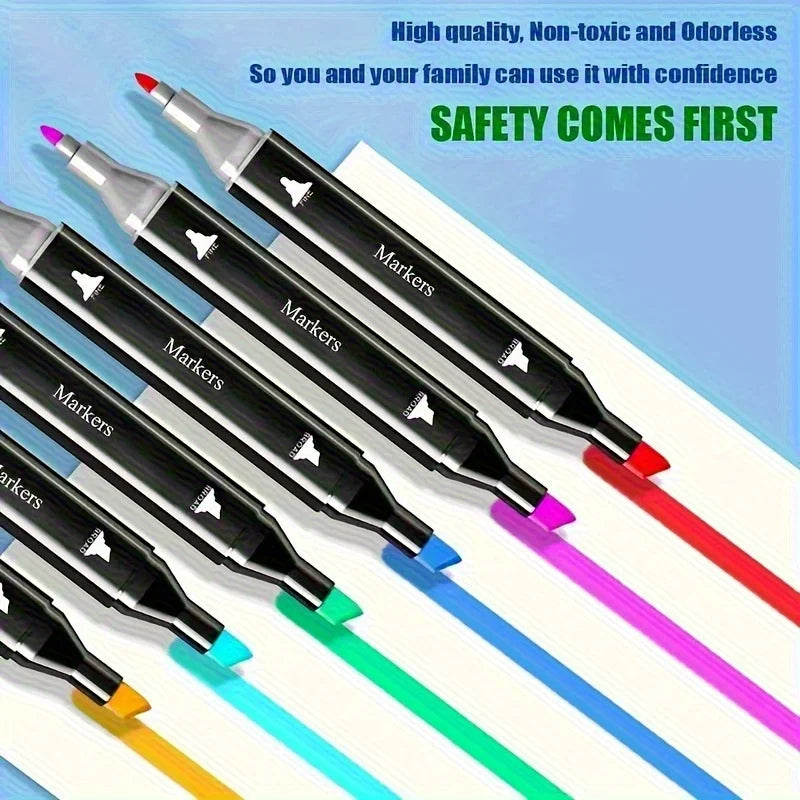 Dual-Tip Permanent Markers – 12 Color Art Set for Drawing & Crafting