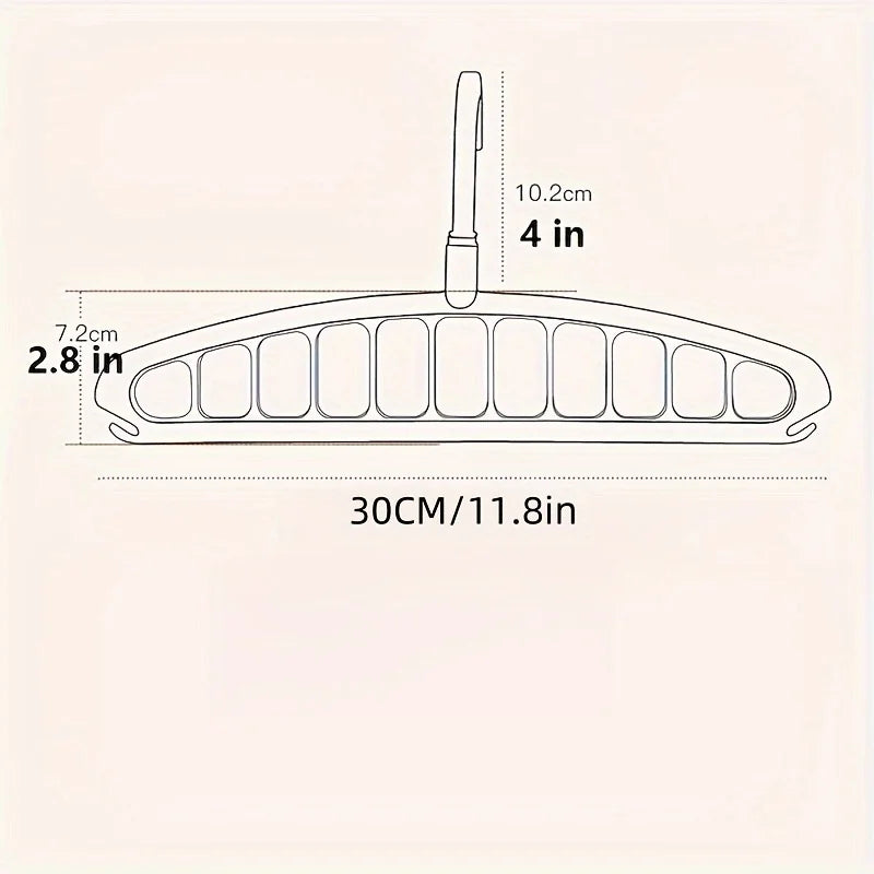 Diagram showing the dimensions of a multi-layer space-saving closet organizer with hangers, measuring 30cm/11.8in in length a