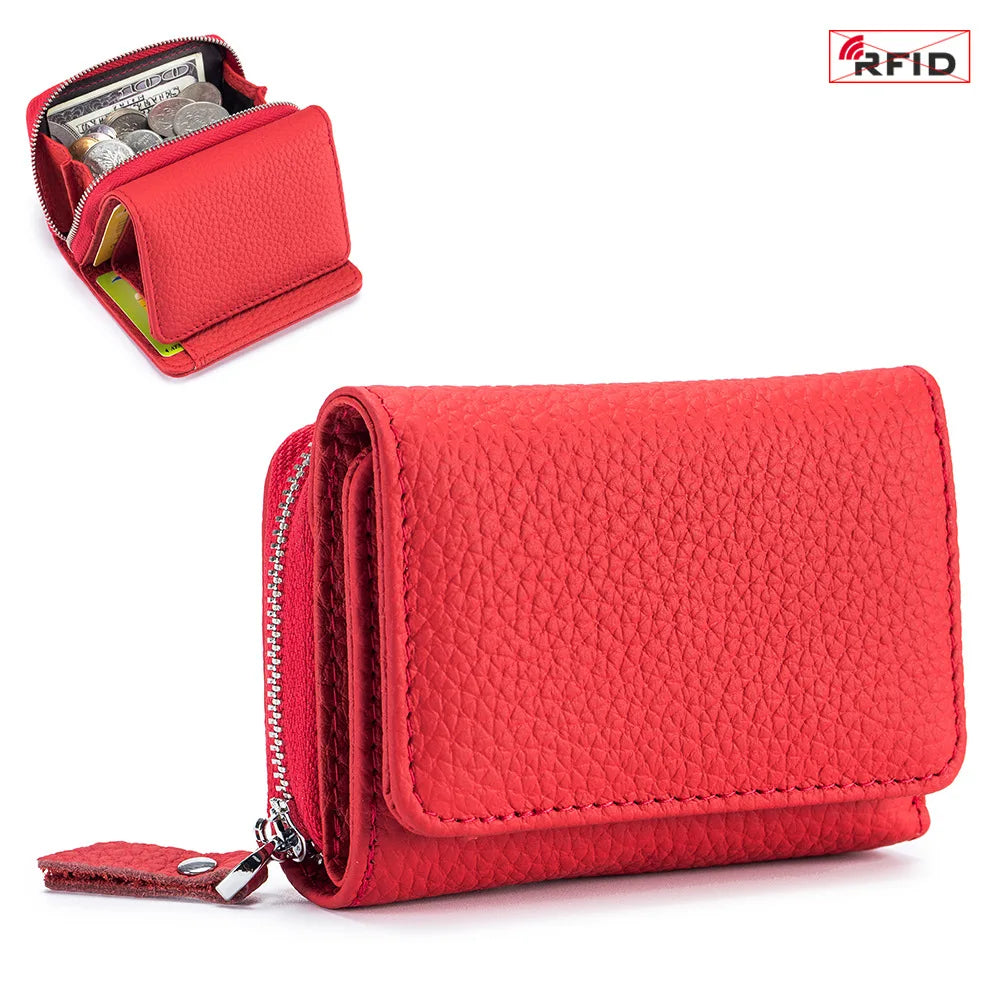 Genuine Leather Mini RFID Wallet for Women