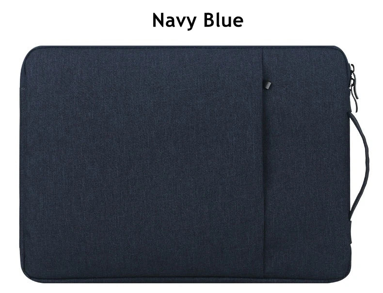 Navy blue waterproof laptop sleeve with a handle for notebooks