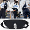 Black canvas waist pack featuring a white cat silhouette design