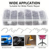 Staple welding kit with storage box for plastic bumper repair shown alongside various tools and a swivel chair.