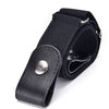 A black elastic wristband belt is shown in two views, demonstrating its sturdy and durable design.