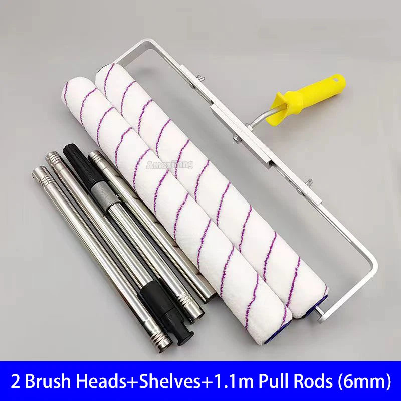 Set of 2 brush heads, shelves, and 1.1m pull rods for a paint roller tool.