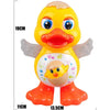 A yellow duck toy with wings and an orange beak, featuring a small golden chick inside.
