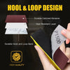 A hand holds a multi-grinder kit featuring a durable hook and loop design with abrasive layers.