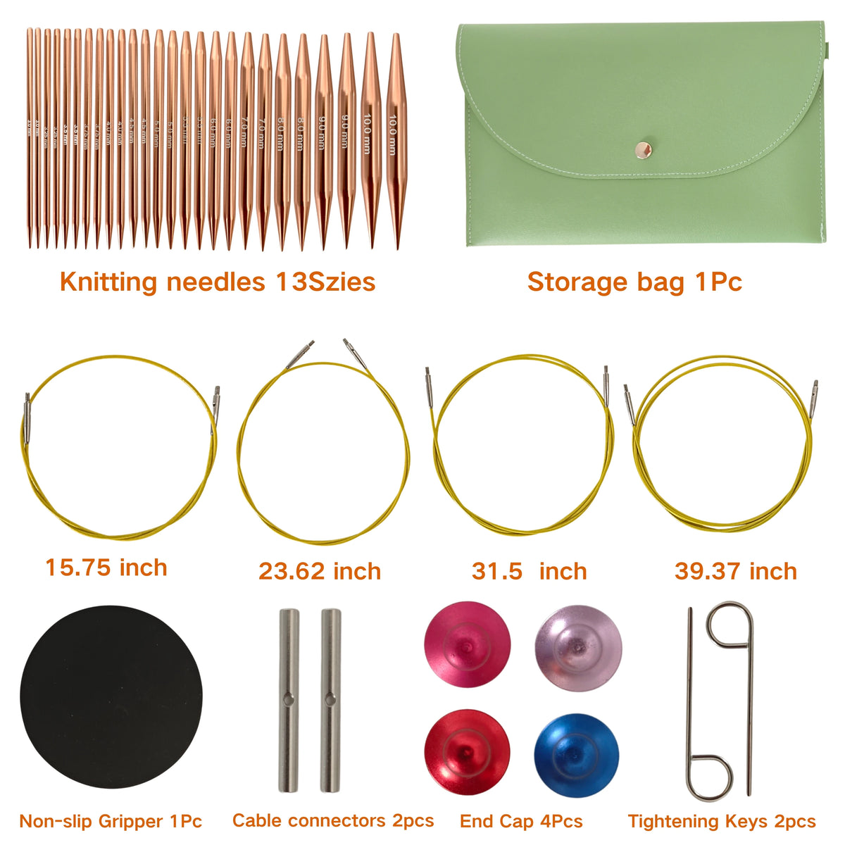 Interchangeable Aluminum Knitting Needle Set with Crochet Hooks