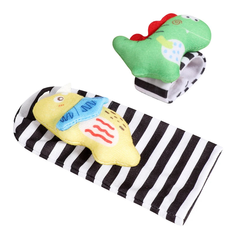 Baby Wrist Rattles and Animal Socks Set for Sensory Development
