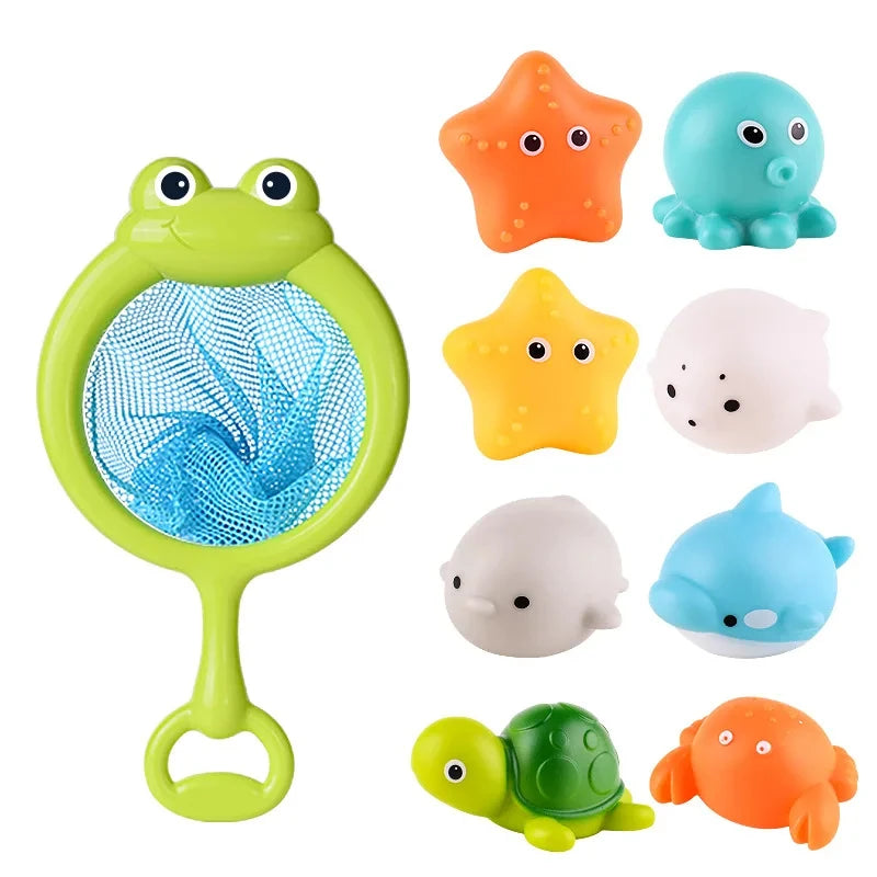 Glow-in-the-Dark Animal Bath Toy Set with Floating Net