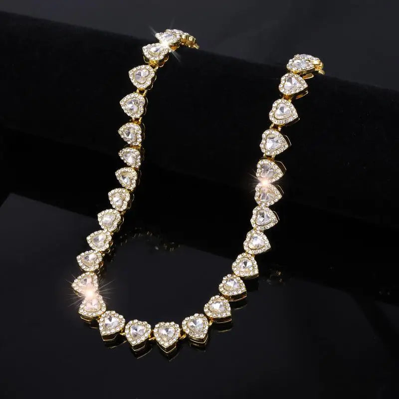 Heart Rhinestone Tennis Chain Necklace & Bracelet Set