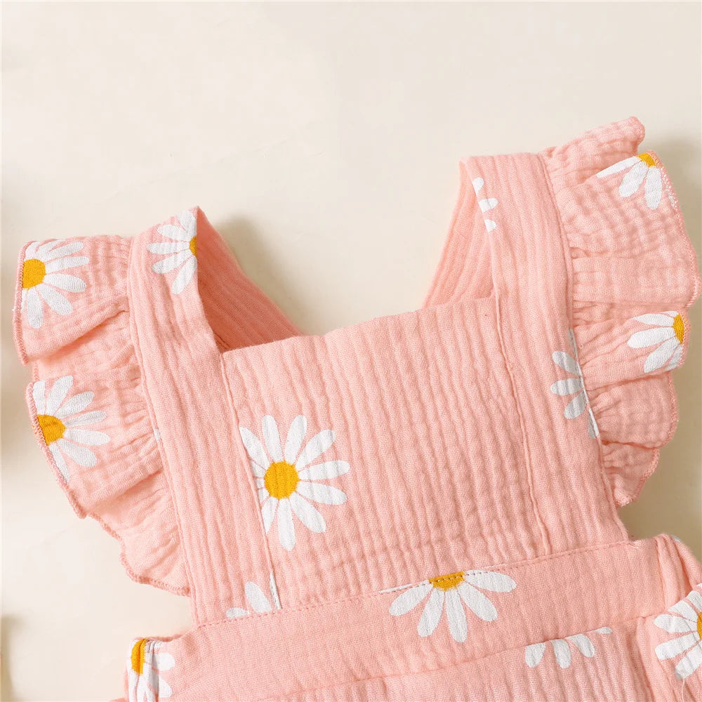 Baby Girl Sleeveless Floral Romper with Headband