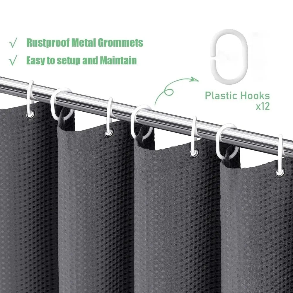 Waffle Textured Waterproof Shower Curtain with Hooks