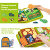 A Montessori farm animal busy book showing seasonal vegetables and cheese shapes for toddlers.