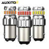 A set of three universal LED car bulbs for DRL, turn signal, and brake lights with silver and orange accents.
