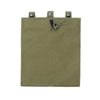 Olive green tactical MOLLE dump pouch with a drawstring closure and metal toggles.
