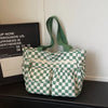 Corduroy Checkerboard Tote Bag with Multiple Pockets