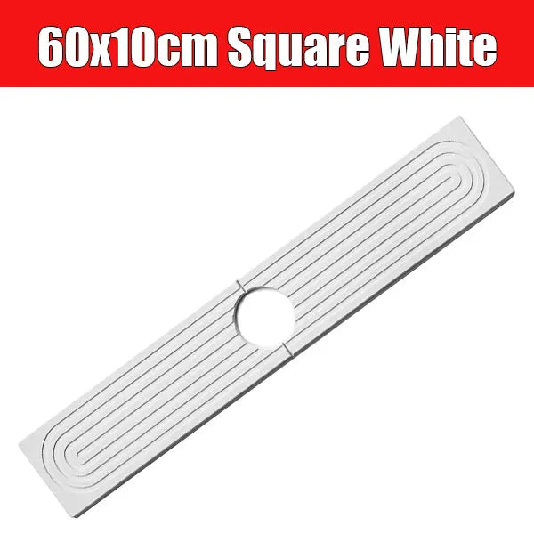 White square diatomite faucet mat with raised concentric lines and a central hole