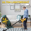 A person is operating an ultra lightweight body one-hand operation vacuum cleaner, weighing 1.6 lbs, in a living room setting