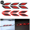 A set of six reflective red and black carbon fiber car styling strips for vehicle customization.