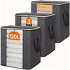 Three black foldable storage bags for bedding and clothing stacked in a pack
