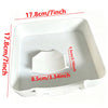 White heavy-duty washing machine drain tray with a spare funnel, showing dimensions.