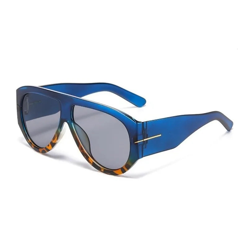 Gafas de ojo de gato Y2K grandes con tinte azul y detalles dorados
