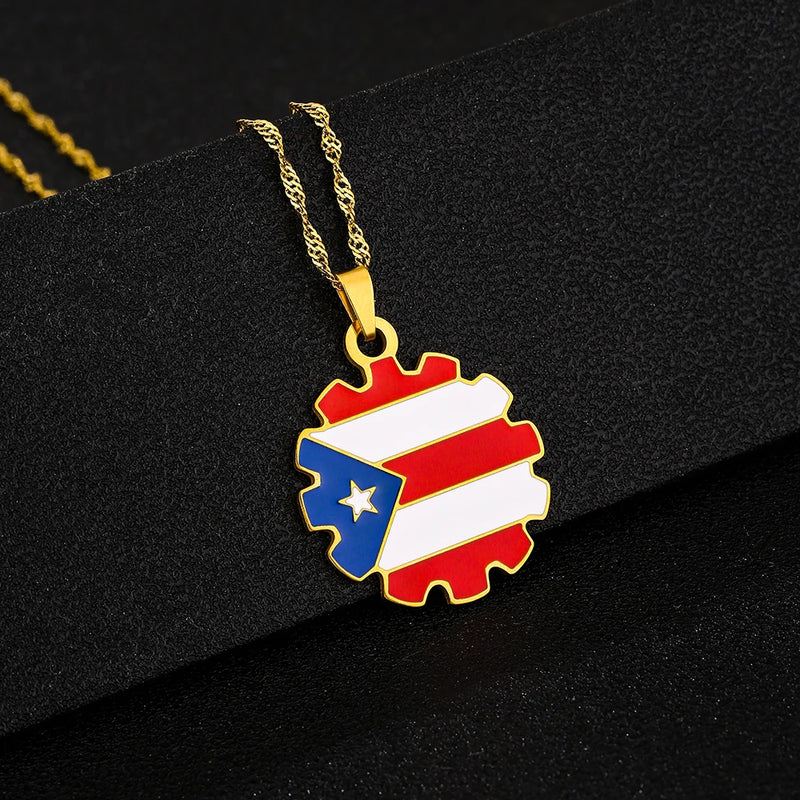 Stainless Steel Puerto Rico Map Pendant Necklace
