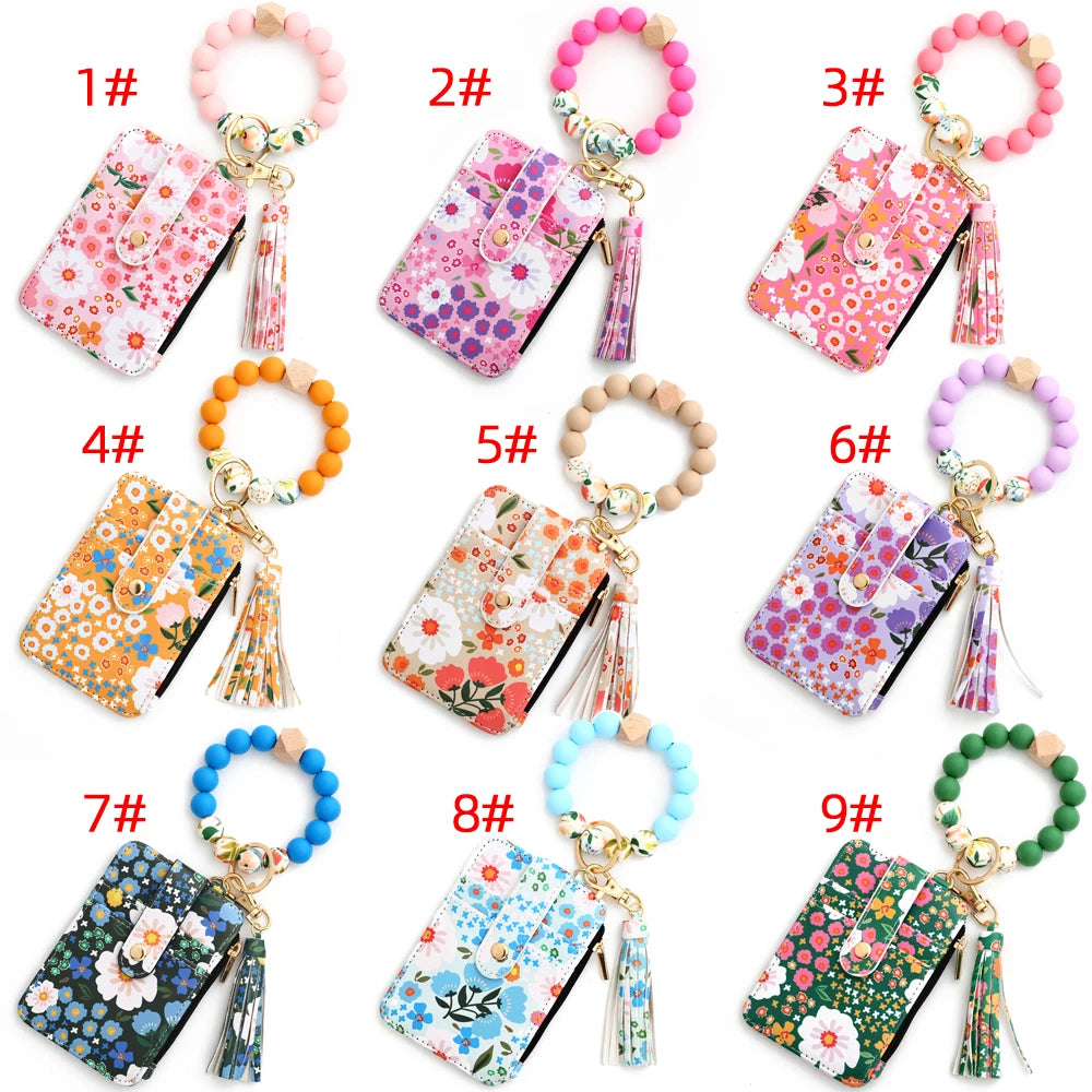 Floral Print PU Leather Wristlet Wallet with Card Holder