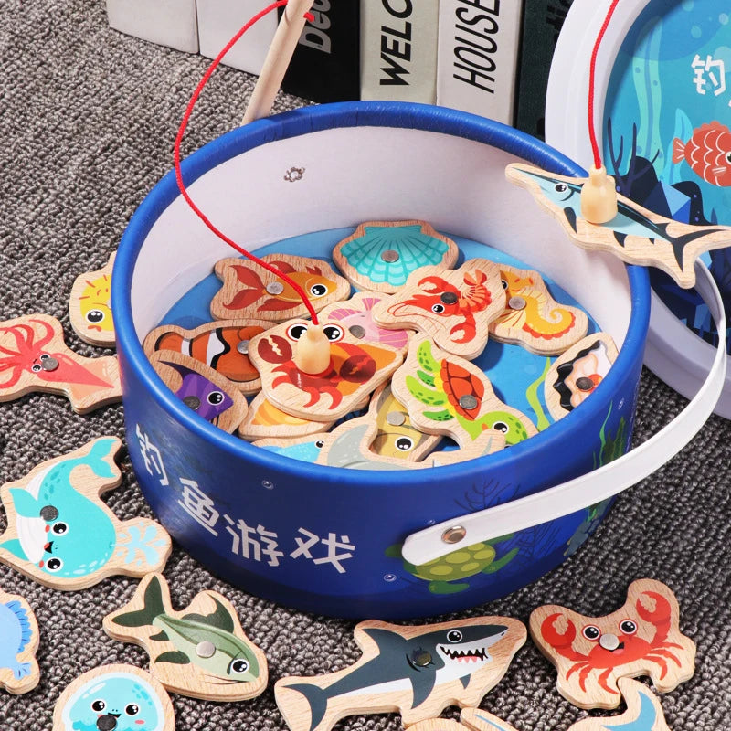 Montessori Wooden Magnetic Fishing Toy for Kids – Educational Marine Life Game