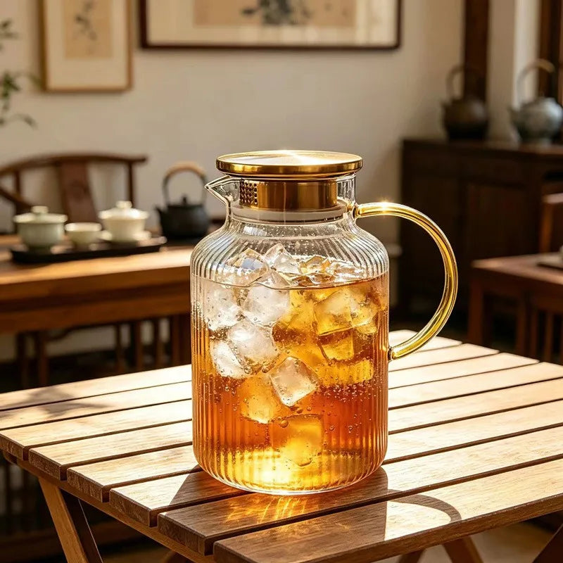 1.8L Borosilicate Glass Pitcher with Lid for Cold Drinks