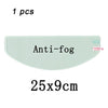 A rectangular anti-fog and rain shield film for motorcycle helmets, measuring 25x9cm.