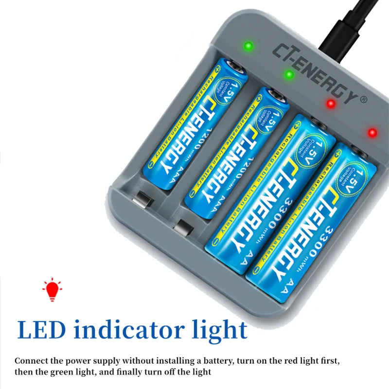 4-Slot Fast Charger for AA/AAA Lithium Batteries with LED Indicator