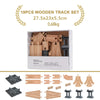 A set of 19 pieces of wooden train track for building models and trains.