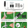 Instructions show how to install an ergonomic trimmer handle using bolts, a rubber washer, and a clamp.