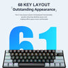 A close-up view of a blue 61-key layout mechanical keyboard with a black case and various key switches.