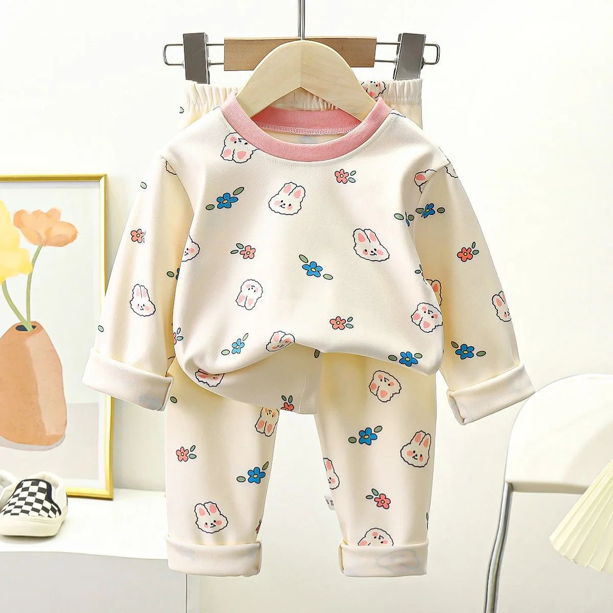Kids' Cartoon Print Cotton Pajama Set – Long Sleeve Two-Piece Sleepwear