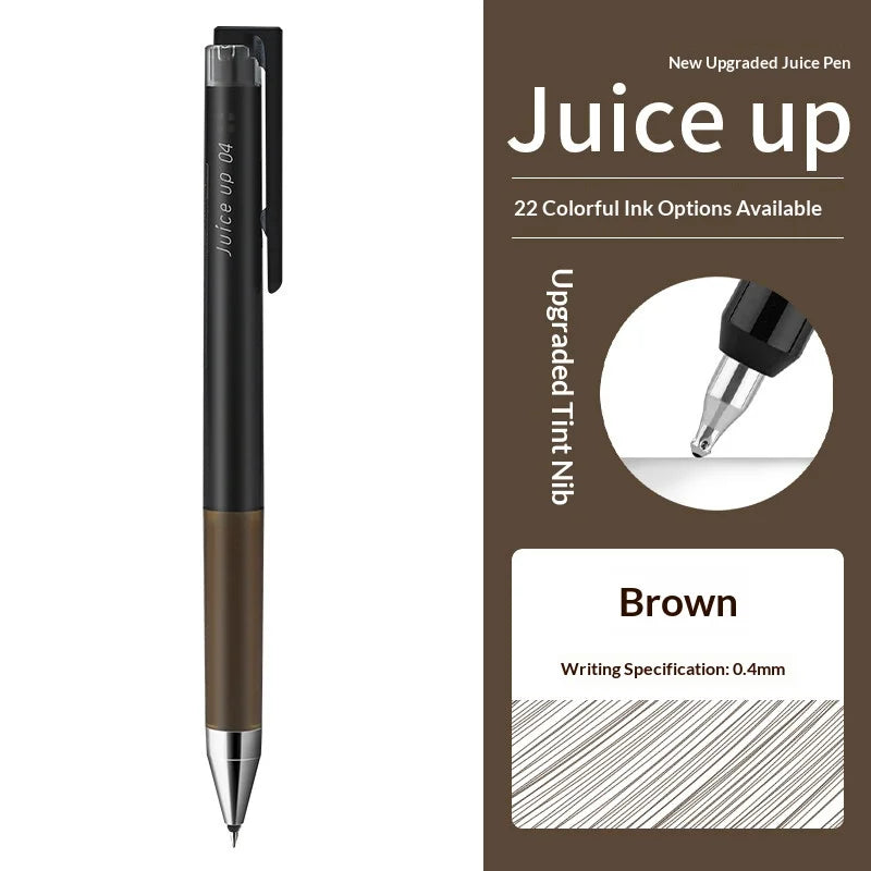 Ein schwarzer und bronzener Pilot Juice Up Gelstift mit einer aufgerüsteten Tintenfeder.