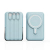 A light blue magnetic wireless power bank with multiple charging ports shown from the front.