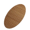 A round, brown bamboo tea mat with a fine vertical woven texture.