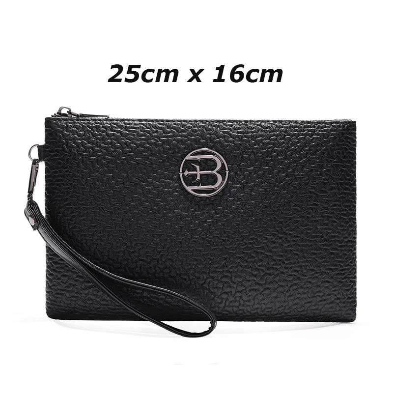 Men's Soft PU Leather Clutch Bag with Zipper Closure