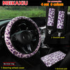 A set of four leopard print shoulder pads and one steering wheel cover for car accessories