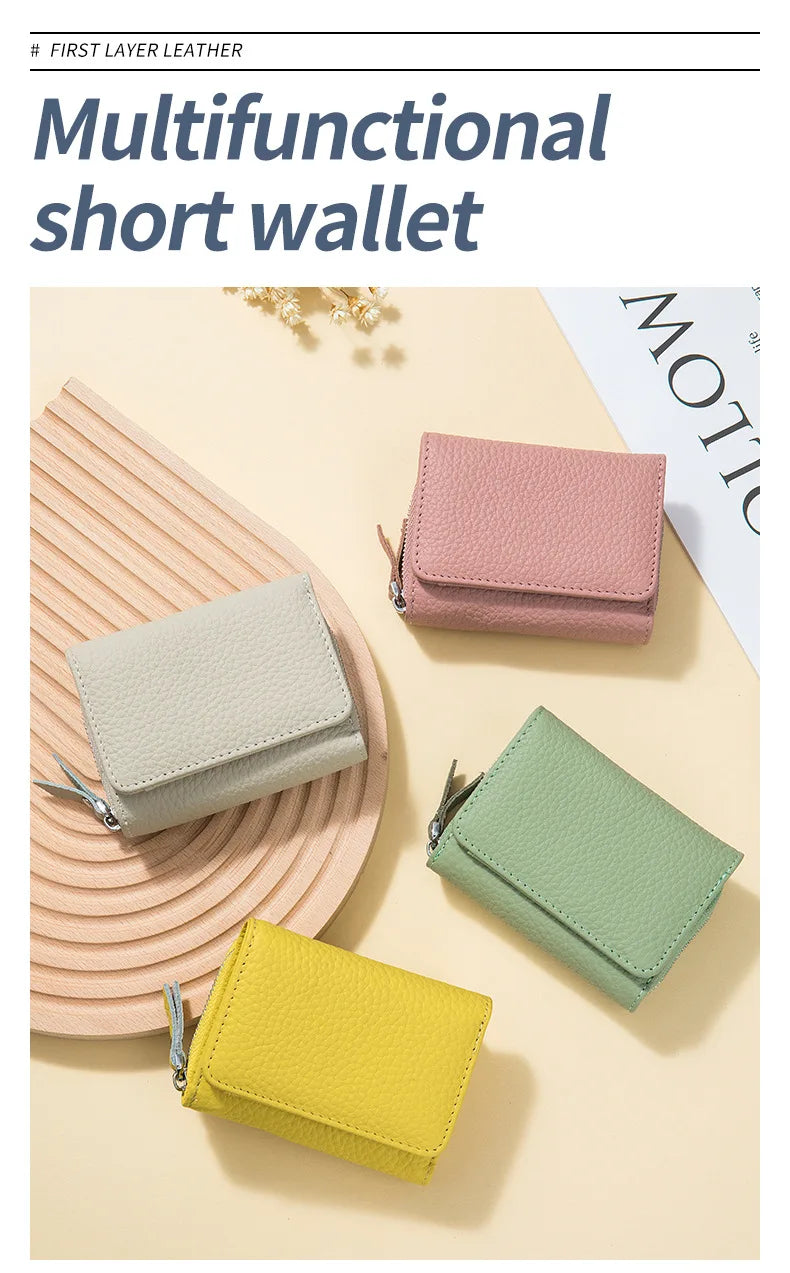 Genuine Leather Mini RFID Wallet for Women