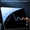 A hand touches a smartphone screen displaying a smooth, wavy blue line graph on a dark background.