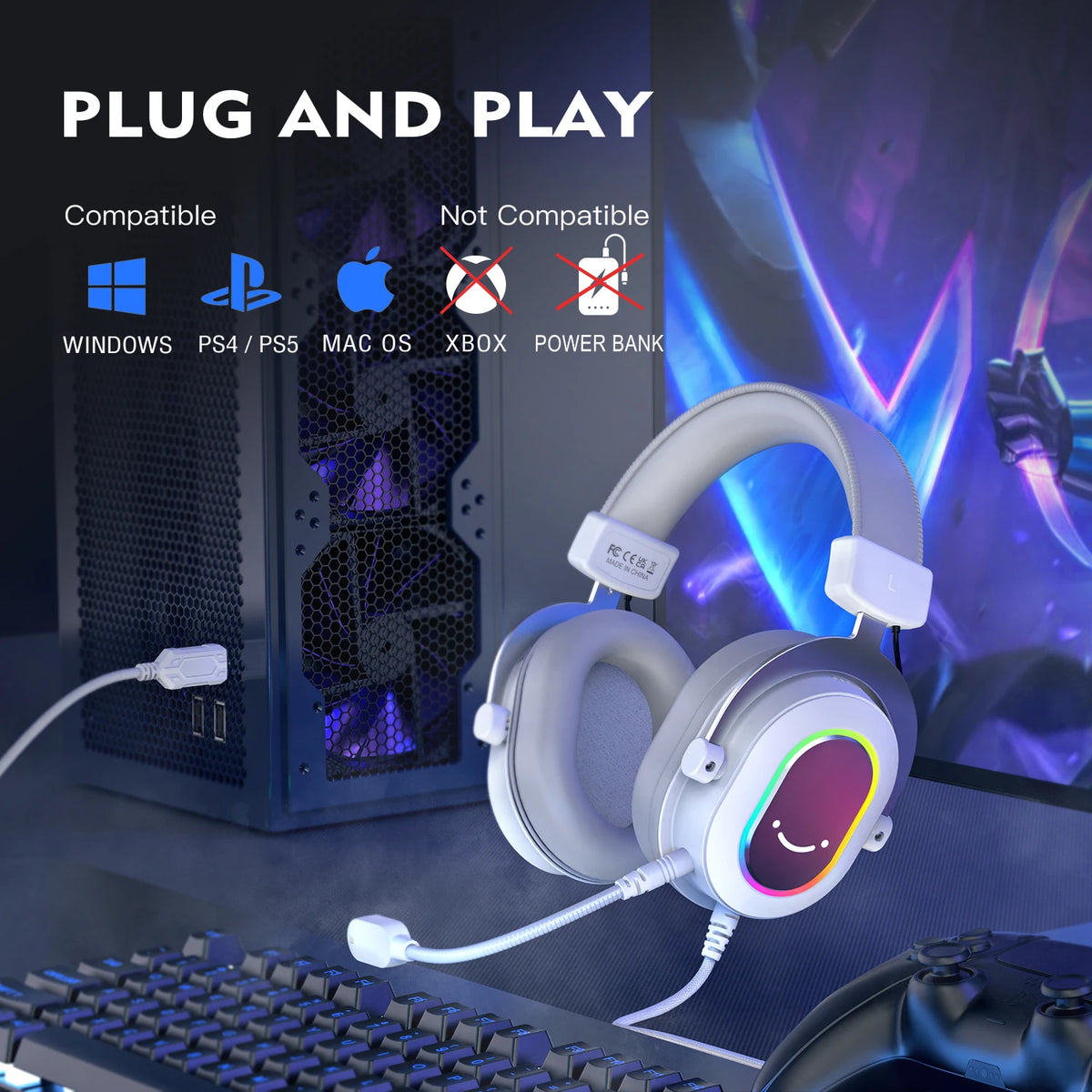 RGB Gaming Headset with 7.1 Surround Sound and Detachable Microphone