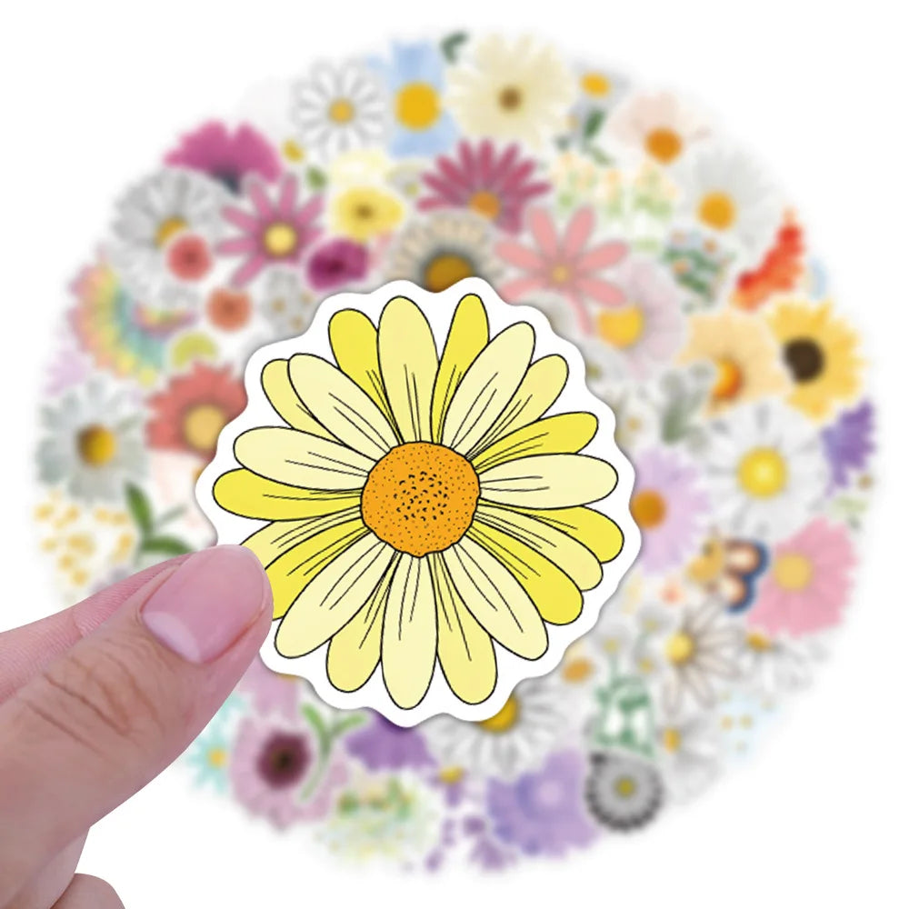 Waterproof Daisy Flower Sticker Pack for DIY Decor